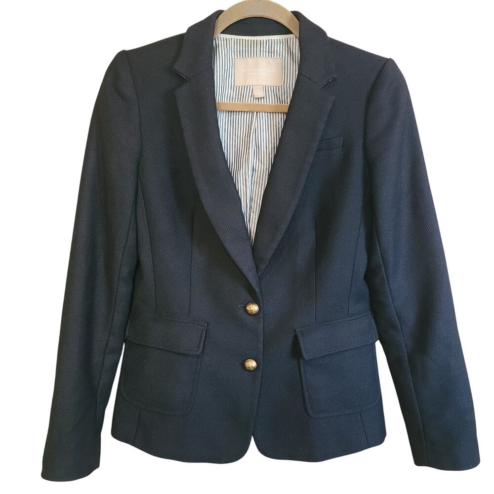 Banana Republic 2 Button Jacket Blazer Womens 0‎ Equestrian Preppy Wool Blend